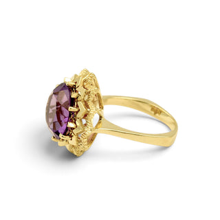 Ring aus 585 Gelbgold mit Amethyst, nachhaltiger second-hand Schmuck perfekt aufgearbeitet