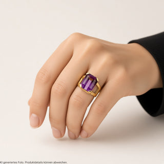 Ring aus 750 Gelbgold mit Amethyst, nachhaltiger second-hand Schmuck perfekt aufgearbeitet