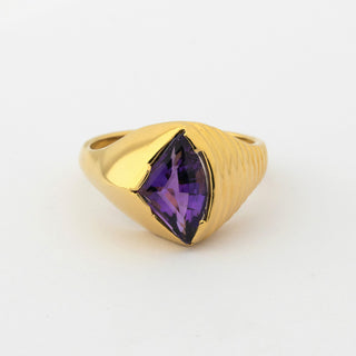 Ring aus 585 Gelbgold mit Amethyst, hochwertiger second hand Schmuck perfekt aufgearbeitet