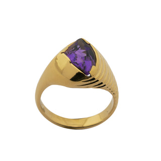 Ring aus 585 Gelbgold mit Amethyst, hochwertiger second hand Schmuck perfekt aufgearbeitet
