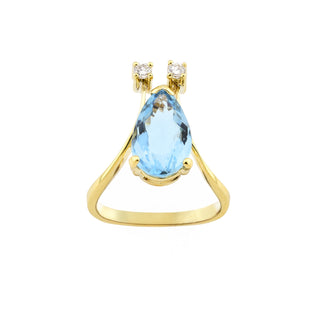 Ring aus 750 Gelbgold mit Aquamarin und Brillant, nachhaltiger second hand Schmuck perfekt aufgearbeitet