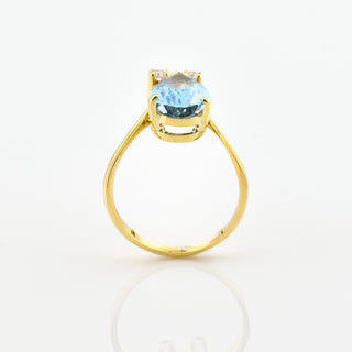 Ring aus 750 Gelbgold mit Aquamarin und Brillant, nachhaltiger second hand Schmuck perfekt aufgearbeitet