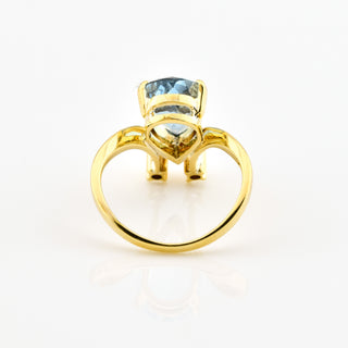 Ring aus 750 Gelbgold mit Aquamarin und Brillant, nachhaltiger second hand Schmuck perfekt aufgearbeitet