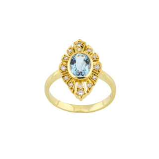 Ring aus 585 Gelbgold mit Aquamarin und Brillant, nachhaltiger second-hand Schmuck perfekt aufgearbeitet