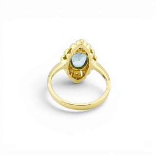 Ring aus 585 Gelbgold mit Aquamarin und Brillant, nachhaltiger second-hand Schmuck perfekt aufgearbeitet