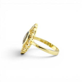 Ring aus 585 Gelbgold mit Aquamarin und Brillant, nachhaltiger second-hand Schmuck perfekt aufgearbeitet