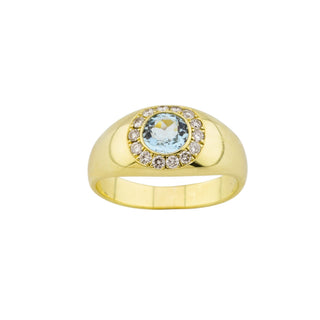 Ring aus 585 Gelbgold mit Aquamarin und Brillant, nachhaltiger second-hand Schmuck perfekt aufgearbeitet