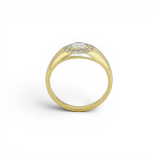 Ring aus 585 Gelbgold mit Aquamarin und Brillant, nachhaltiger second-hand Schmuck perfekt aufgearbeitet
