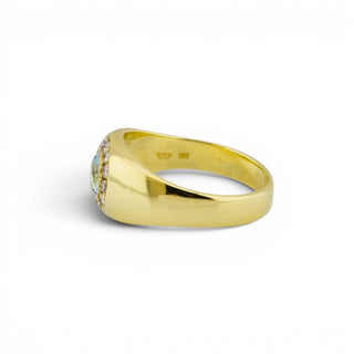 Ring aus 585 Gelbgold mit Aquamarin und Brillant, nachhaltiger second-hand Schmuck perfekt aufgearbeitet