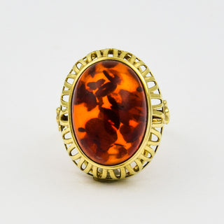 Ring aus 333 Gelbgold mit Bernstein, nachhaltiger second hand Schmuck perfekt aufgearbeitet