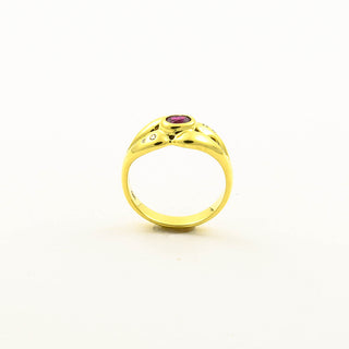 Rubinring aus 585 Gelbgold mit Brillant, nachhaltiger second hand Schmuck perfekt aufgearbeitet