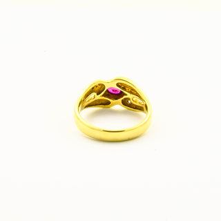 Rubinring aus 585 Gelbgold mit Brillant, nachhaltiger second hand Schmuck perfekt aufgearbeitet