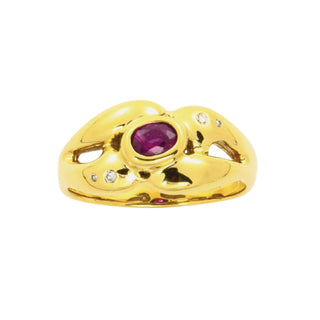Rubinring aus 585 Gelbgold mit Brillant, nachhaltiger second hand Schmuck perfekt aufgearbeitet