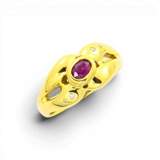 Rubinring aus 585 Gelbgold mit Brillant, nachhaltiger second hand Schmuck perfekt aufgearbeitet