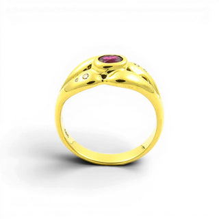 Rubinring aus 585 Gelbgold mit Brillant, nachhaltiger second hand Schmuck perfekt aufgearbeitet