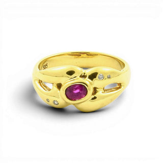 Rubinring aus 585 Gelbgold mit Brillant, nachhaltiger second hand Schmuck perfekt aufgearbeitet
