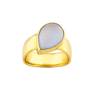 Ring aus 750 Gelbgold mit Chalcedon, nachhaltiger second hand Schmuck perfekt aufgearbeitet