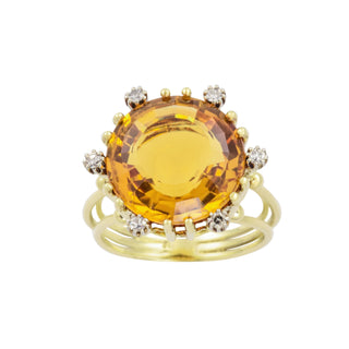 Ring aus 585 Gelbgold mit Citrin und Diamant, nachhaltiger second hand Schmuck perfekt aufgearbeitet