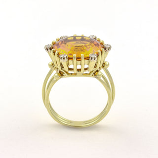 Ring aus 585 Gelbgold mit Citrin und Diamant, nachhaltiger second hand Schmuck perfekt aufgearbeitet
