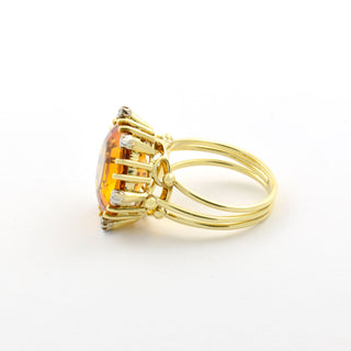 Ring aus 585 Gelbgold mit Citrin und Diamant, nachhaltiger second hand Schmuck perfekt aufgearbeitet