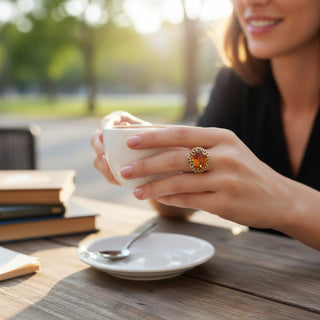Ring aus 585 Gelbgold mit Citrin, nachhaltiger second hand Schmuck perfekt aufgearbeitet