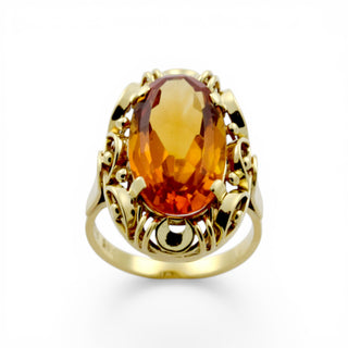 Ring aus 585 Gelbgold mit Citrin, nachhaltiger second hand Schmuck perfekt aufgearbeitet