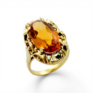 Ring aus 585 Gelbgold mit Citrin, nachhaltiger second hand Schmuck perfekt aufgearbeitet