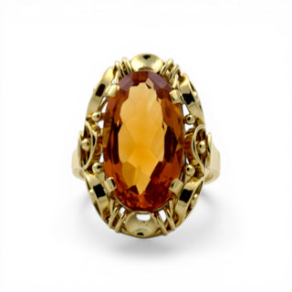 Ring aus 585 Gelbgold mit Citrin, nachhaltiger second hand Schmuck perfekt aufgearbeitet