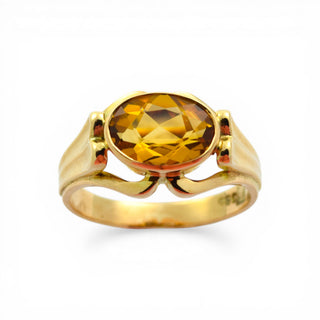 Ring aus 585 Gelbgold mit Citrin, nachhaltiger second hand Schmuck perfekt aufgearbeitet