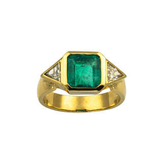 Smaragdring aus 750 Gelbgold mit Diamant, nachhaltiger second hand Schmuck perfekt aufgearbeitet