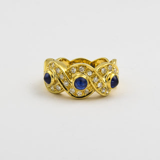 Saphirring aus 585 Gelbgold mit Diamant, nachhaltiger second hand Schmuck perfekt aufgearbeitet