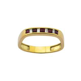 Rubinring aus 585 Gelbgold mit Diamant, nachhaltiger second hand Schmuck perfekt aufgearbeitet