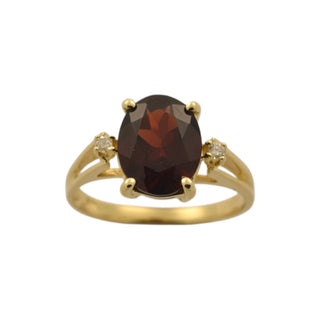 Granatring aus 585 Gelbgold mit Brillant, nachhaltiger second-hand Schmuck perfekt aufgearbeitet