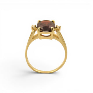 Granatring aus 585 Gelbgold mit Brillant, nachhaltiger second-hand Schmuck perfekt aufgearbeitet