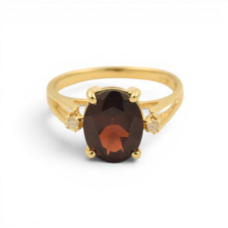 Granatring aus 585 Gelbgold mit Brillant, nachhaltiger second-hand Schmuck perfekt aufgearbeitet