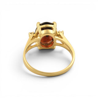 Granatring aus 585 Gelbgold mit Brillant, nachhaltiger second-hand Schmuck perfekt aufgearbeitet
