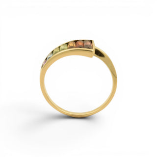 Ring aus 585 Gelbgold mit Granat, Citrin und Peridot, nachhaltiger second-hand Schmuck perfekt aufgearbeitet
