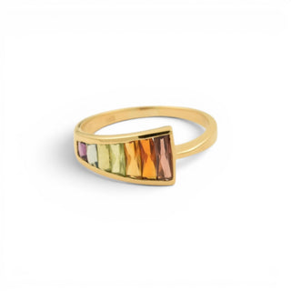 Ring aus 585 Gelbgold mit Granat, Citrin und Peridot, nachhaltiger second-hand Schmuck perfekt aufgearbeitet