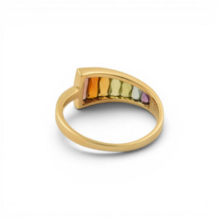 Ring aus 585 Gelbgold mit Granat, Citrin und Peridot, nachhaltiger second-hand Schmuck perfekt aufgearbeitet