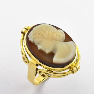 Ring aus 585 Gelbgold mit Kamee/Gemme, hochwertiger second hand Schmuck perfekt aufgearbeitet