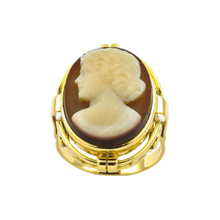 Ring aus 585 Gelbgold mit Kamee/Gemme, hochwertiger second hand Schmuck perfekt aufgearbeitet