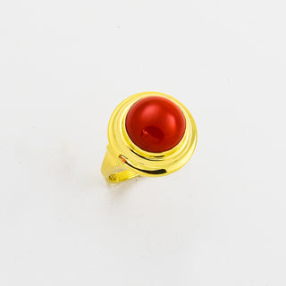 Ring aus 585 Gelbgold mit Koralle, nachhaltiger second hand Schmuck perfekt aufgearbeitet