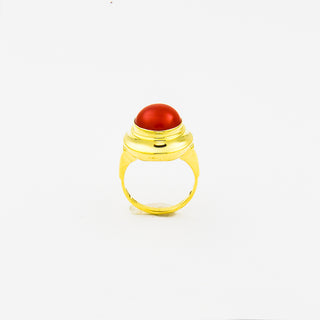 Ring aus 585 Gelbgold mit Koralle, nachhaltiger second hand Schmuck perfekt aufgearbeitet