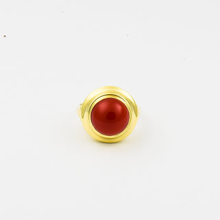 Ring aus 585 Gelbgold mit Koralle, nachhaltiger second hand Schmuck perfekt aufgearbeitet