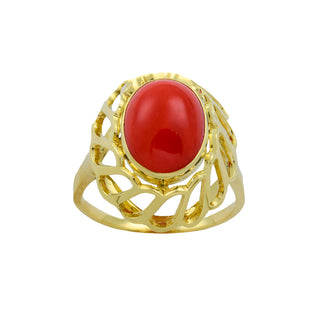 Korallenring aus 585 Gelbgold, nachhaltiger second hand Schmuck perfekt aufgearbeitet