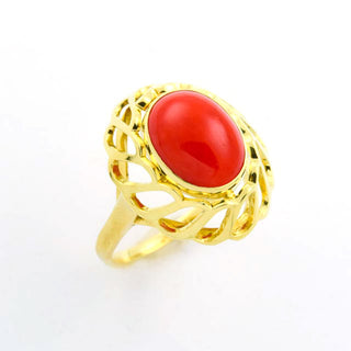 Korallenring aus 585 Gelbgold, nachhaltiger second hand Schmuck perfekt aufgearbeitet