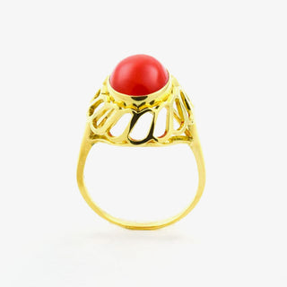 Korallenring aus 585 Gelbgold, nachhaltiger second hand Schmuck perfekt aufgearbeitet