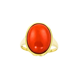 Ring aus 585 Gelbgold mit Koralle, nachhaltiger second hand Schmuck perfekt aufgearbeitet