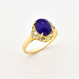 Ring aus 585 Gelbgold mit Lapislazuli und Diamant, nachhaltiger second hand Schmuck perfekt aufgearbeitet