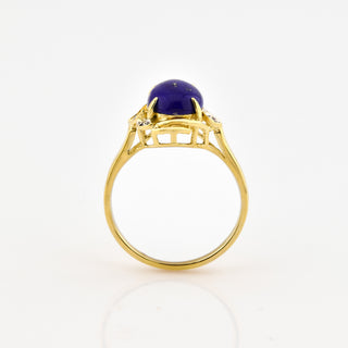 Ring aus 585 Gelbgold mit Lapislazuli und Diamant, nachhaltiger second hand Schmuck perfekt aufgearbeitet
